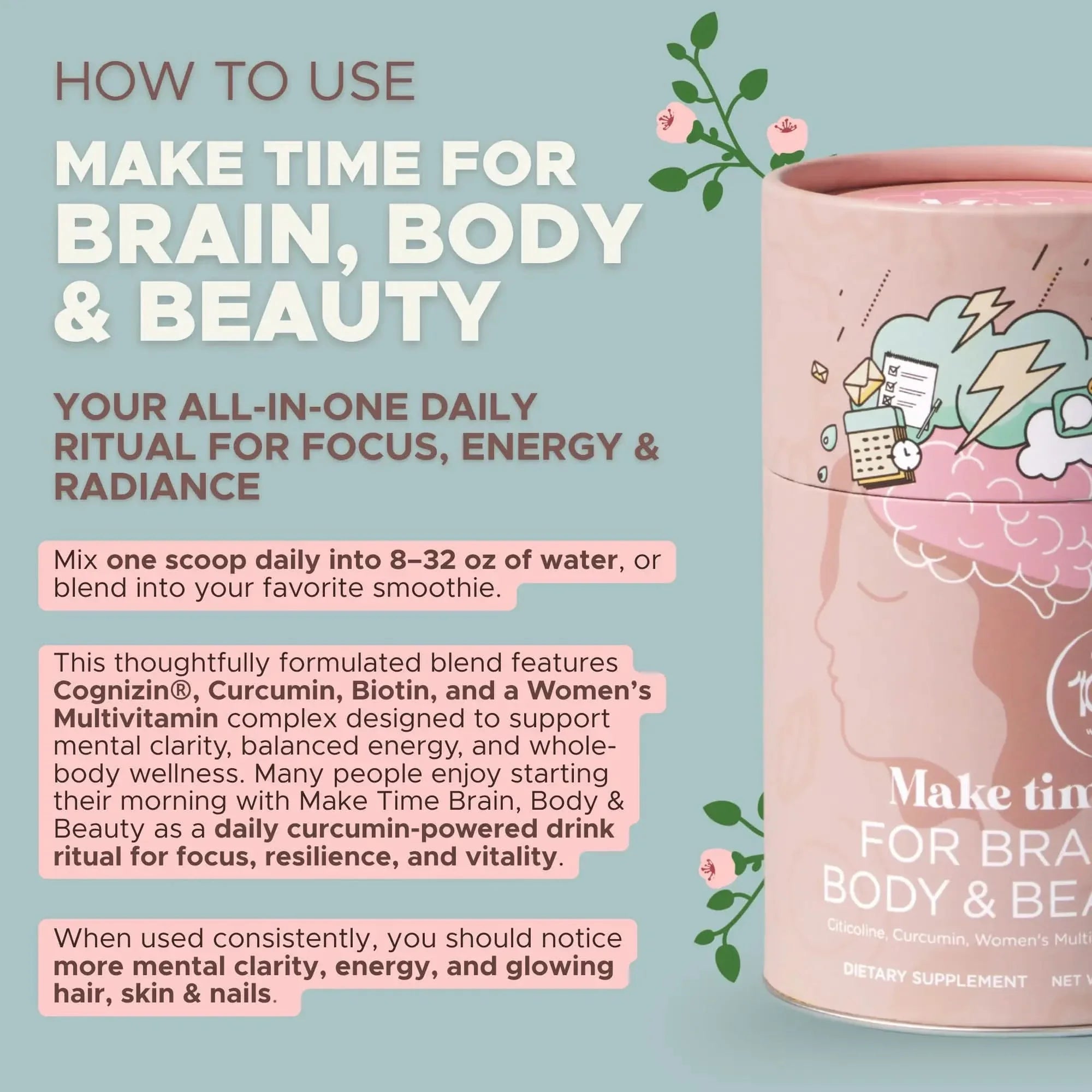 How to use Make Time Brain, Body & Beauty powder for focus, energy and radiance