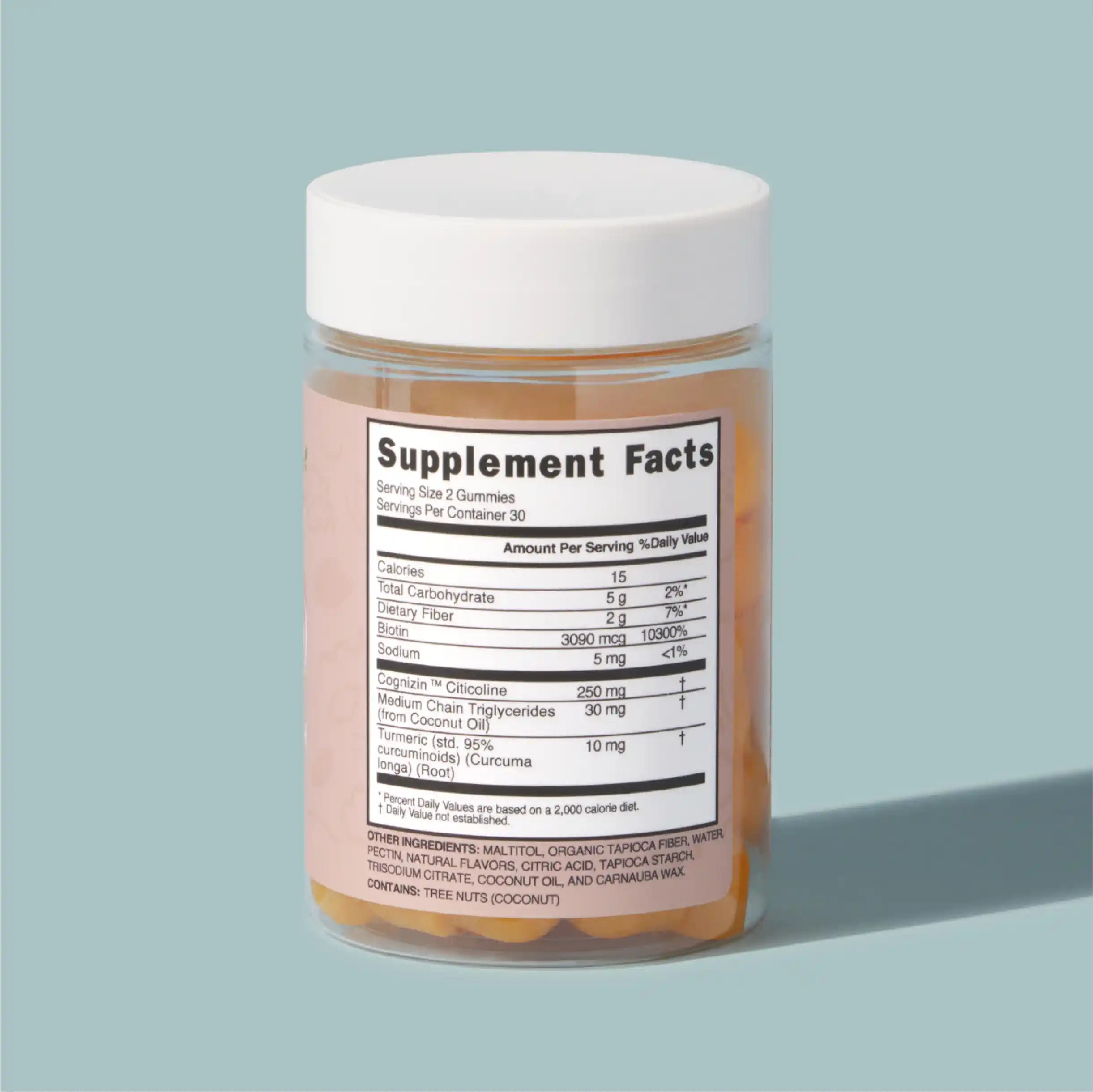 Make Time Brain & Beauty Gummy supplement facts on the back of the jar