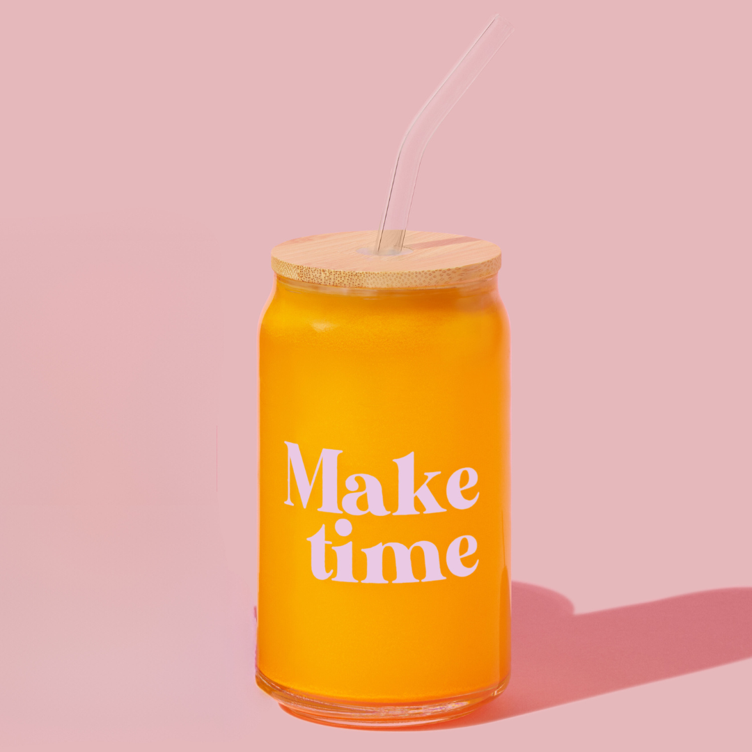Glass Tumbler | Glass Straw | Bamboo Lid | 16oz | Make Time Wellness